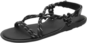 Rope Flats Sandals for Women Fashion Hemp Rope Weave Vacation Style Flat Sandals