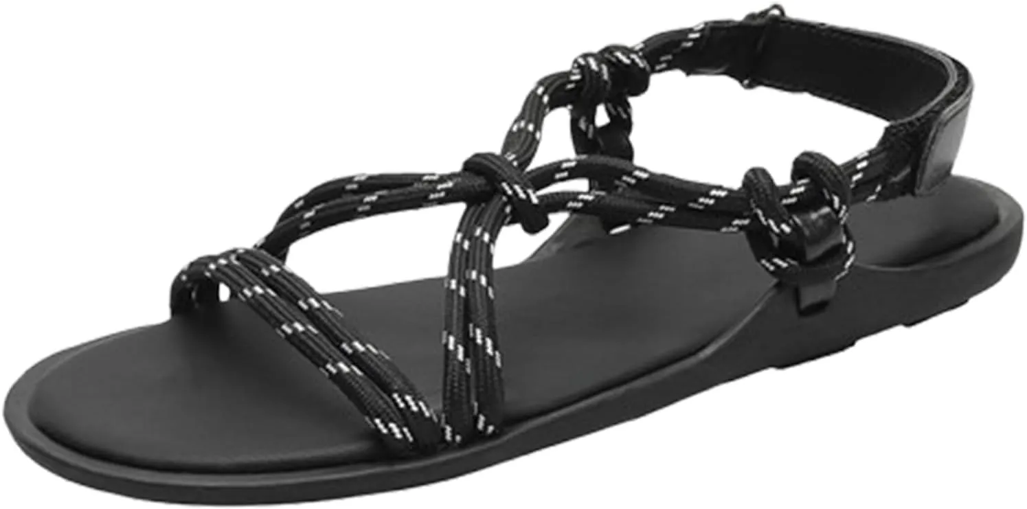 Rope Flats Sandals for Women Fashion Hemp Rope Weave Vacation Style Flat Sandals