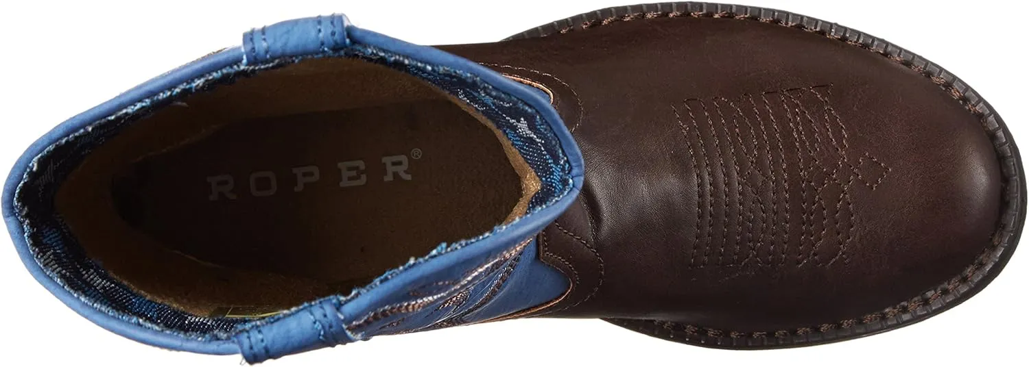ROPER Kids Boys Lightning Embroidery Round Toe Casual Boots Mid Calf - Blue, Brown