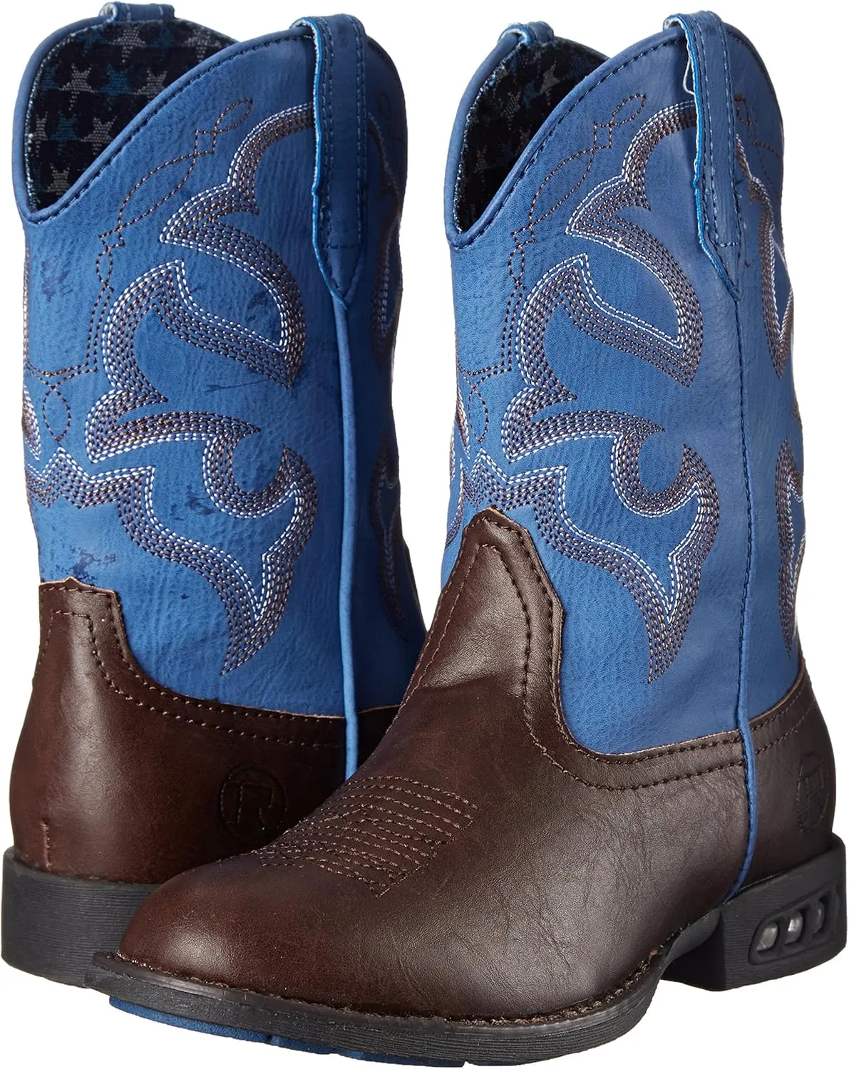 ROPER Kids Boys Lightning Embroidery Round Toe Casual Boots Mid Calf - Blue, Brown