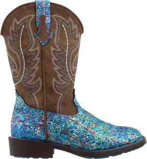 ROPER Kids Girls Southwest Glitter Square Toe Casual Boots Mid Calf - Blue, Brown - Size 9 M