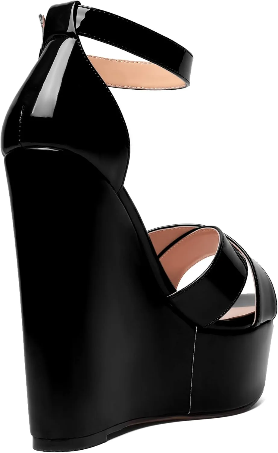 ROSERWISH Womens Evening Buckle Platform Ankle Strap Dressy Open Toe Sexy Patent Wedge High Heel Heeled Sandals 6 Inch