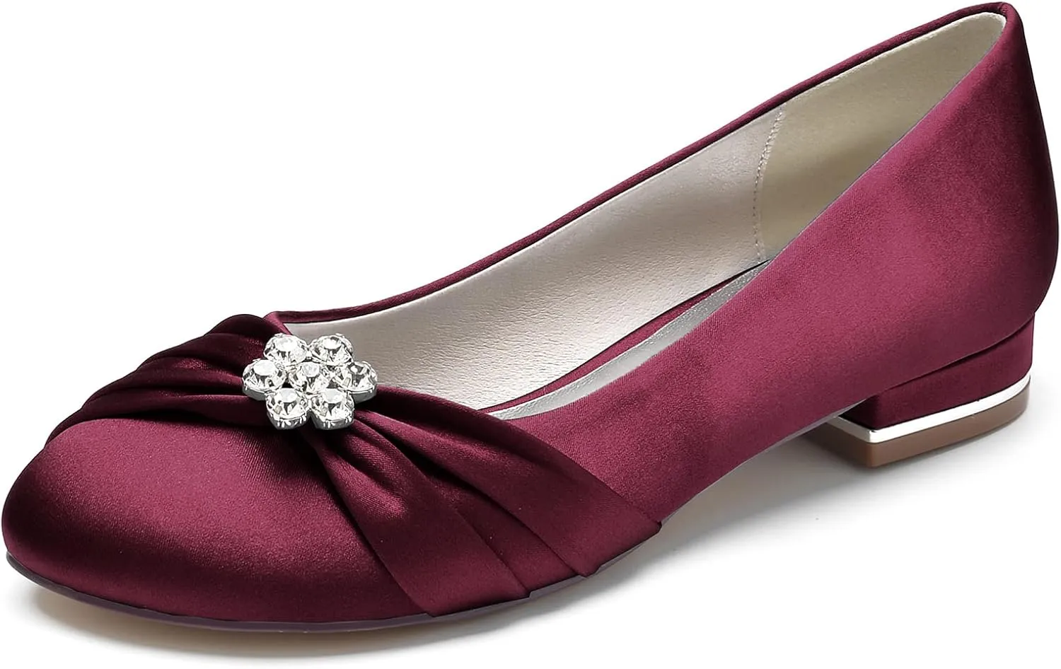 Round Toe Satin Flats Wedding Shoes for Bride Comfortable Bridal Flats Rhinestones Prom Evening Party Dress Pumps for Women