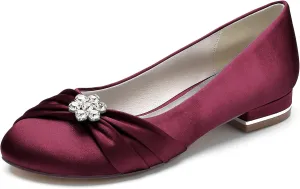 Round Toe Satin Flats Wedding Shoes for Bride Comfortable Bridal Flats Rhinestones Prom Evening Party Dress Pumps for Women