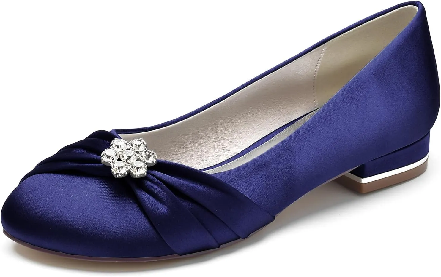 Round Toe Satin Flats Wedding Shoes for Bride Comfortable Bridal Flats Rhinestones Prom Evening Party Dress Pumps for Women