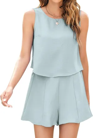 ROYLAMP 2025 Women's Summer 2 Piece Outfits Tank Sleeveless Crop Tops Culottes Shorts Sets Casual Beach Rompers