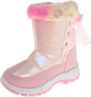 Rugged Bear Girls Snow Boot, Pink Multi Shiny, 11 Little Kid