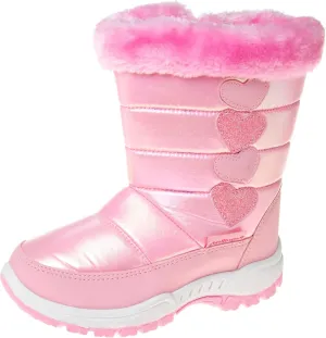 Rugged Bear Girls Snow Boot, Pink/Hearts, 3 Big Kid