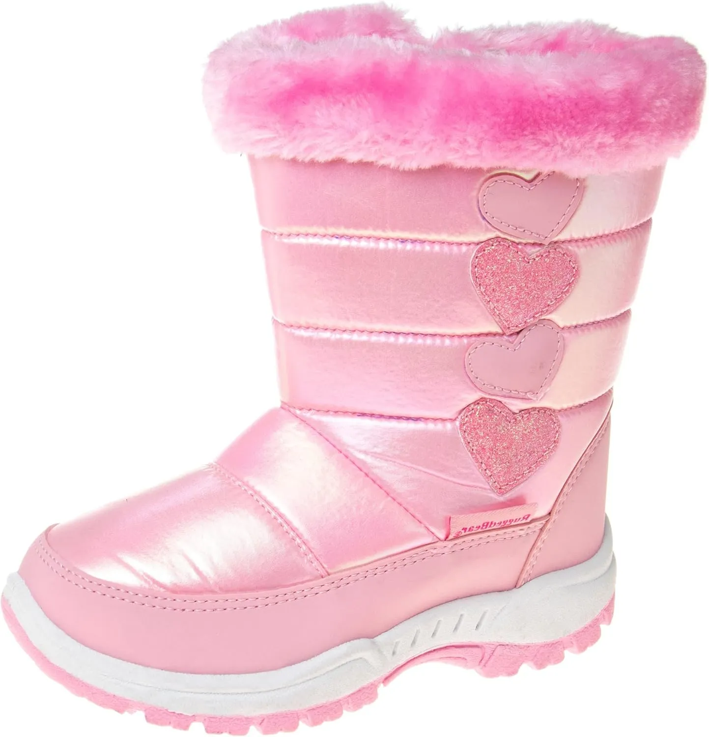 Rugged Bear Girls Snow Boot, Pink/Hearts, 3 Big Kid
