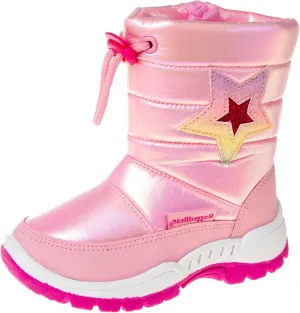 Rugged Bear Girls Snow Boot, Pink/Star, 2 Big Kid