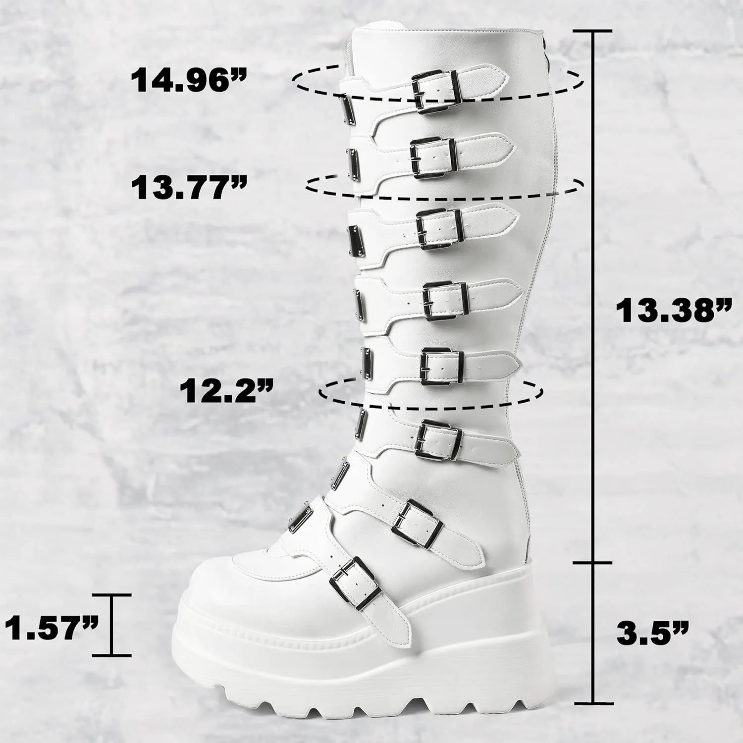 SACFOF Women's Platform Mid Calf Boots,Winter Chunky High Heel Wedge Boots Goth Zip Buckles Combat Round Toe Motorcycle Boots