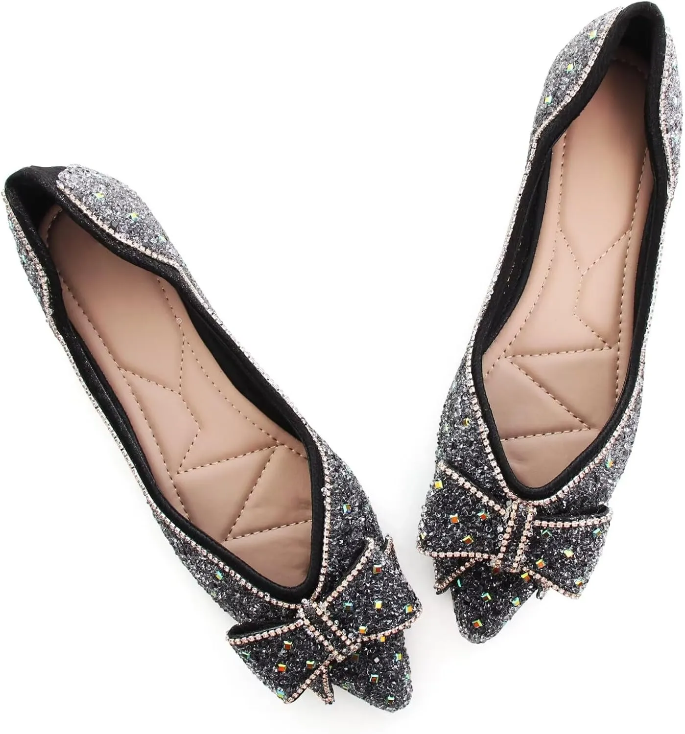 SAILING LU Women's Flats Shoes Sparkly Rhinestone Dressy Casual Slip ons Ballet Flats Floral Dress Shoes for Women Wedding Flats Comfortable