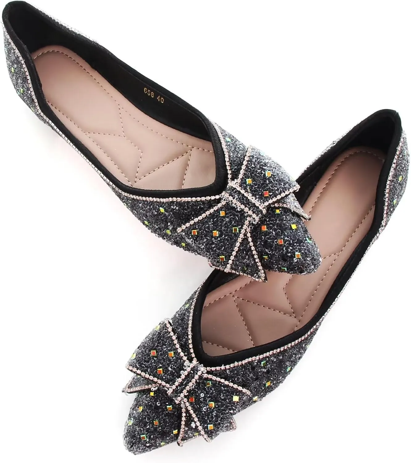 SAILING LU Women's Flats Shoes Sparkly Rhinestone Dressy Casual Slip ons Ballet Flats Floral Dress Shoes for Women Wedding Flats Comfortable