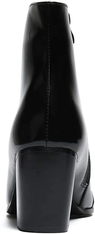 Santimon Mens Boots Casual Patent Leather Chelsea Dress Boots Zipper on Side Mid Calf Boots for Men