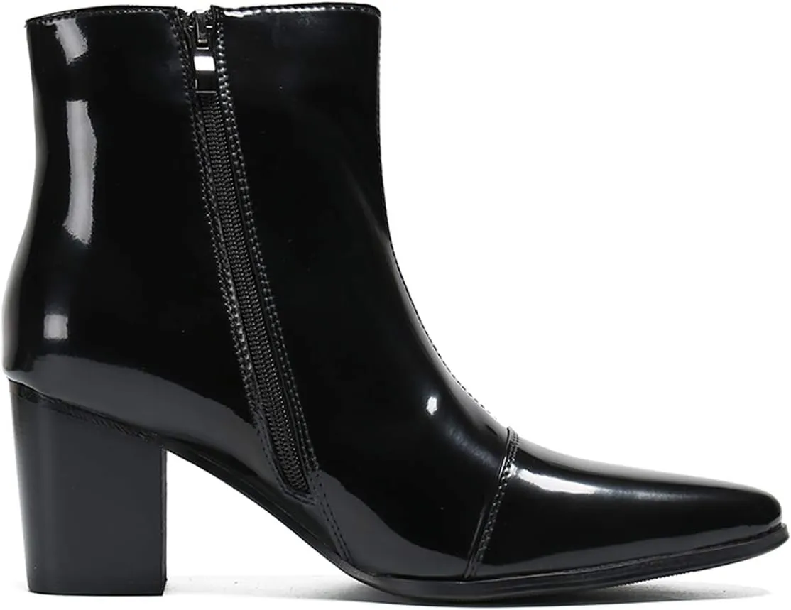 Santimon Mens Boots Casual Patent Leather Chelsea Dress Boots Zipper on Side Mid Calf Boots for Men