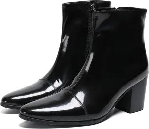 Santimon Mens Boots Casual Patent Leather Chelsea Dress Boots Zipper on Side Mid Calf Boots for Men
