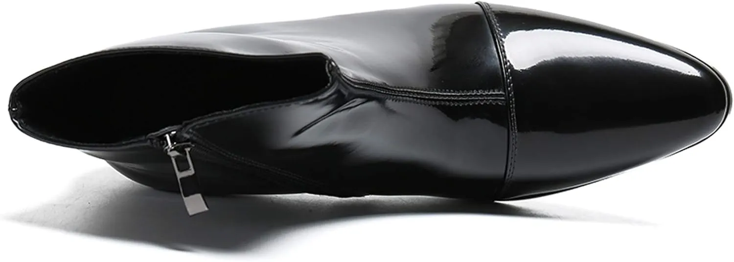 Santimon Mens Boots Casual Patent Leather Chelsea Dress Boots Zipper on Side Mid Calf Boots for Men