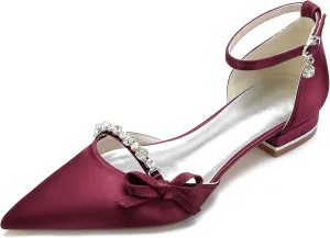 Satin Crystal Wedding Bride Comfortable Satin White Wedding Shoes Low Heels Ankle Strap Bridal Flats Evening Prom Party Dress Shoes