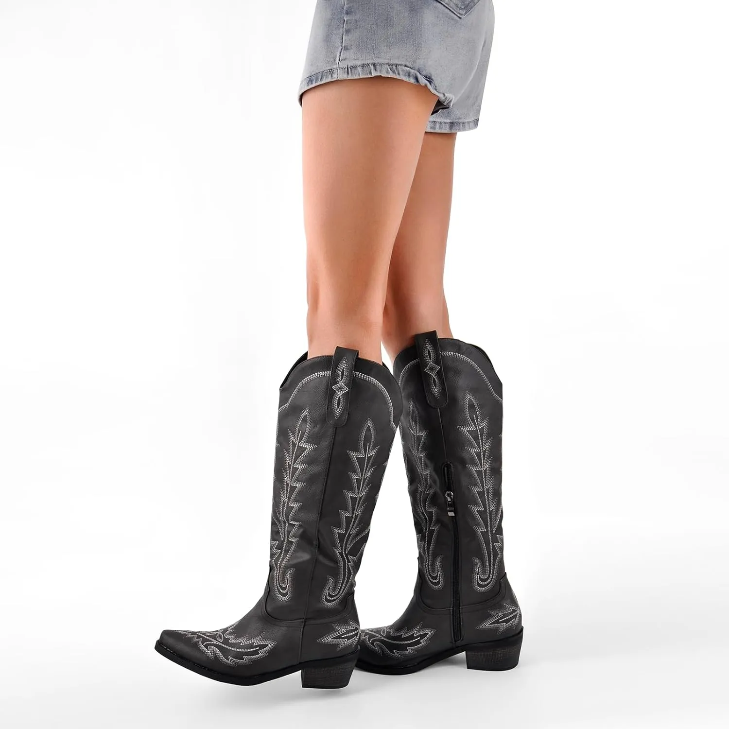 sexytag Cowboy Boots for Women Knee High Cowgirl Boots Wide Calf Embroidered Western Boots