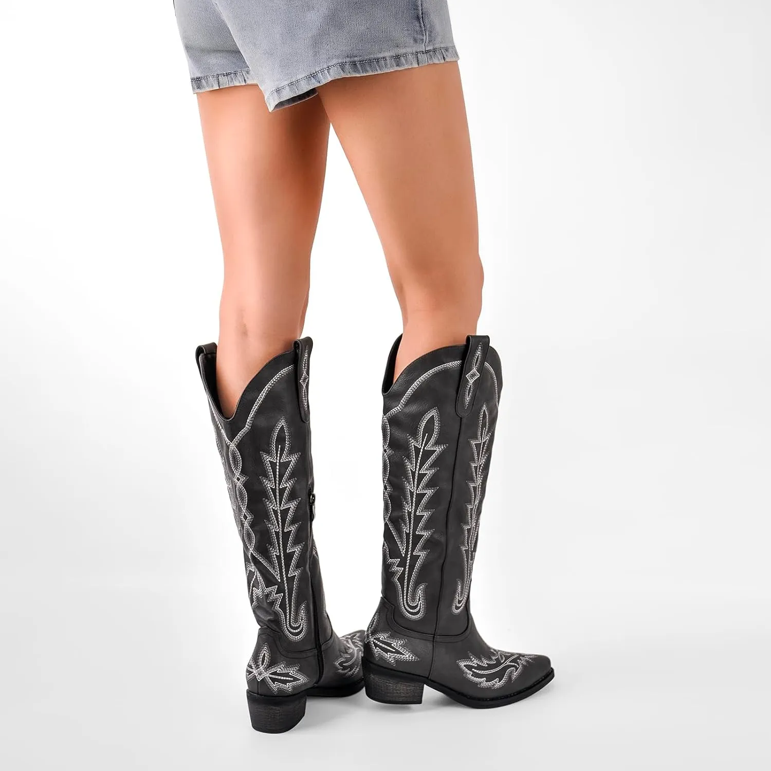 sexytag Cowboy Boots for Women Knee High Cowgirl Boots Wide Calf Embroidered Western Boots