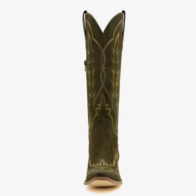 sexytag Cowboy Boots for Women Knee High Cowgirl Boots Wide Calf Embroidered Western Boots