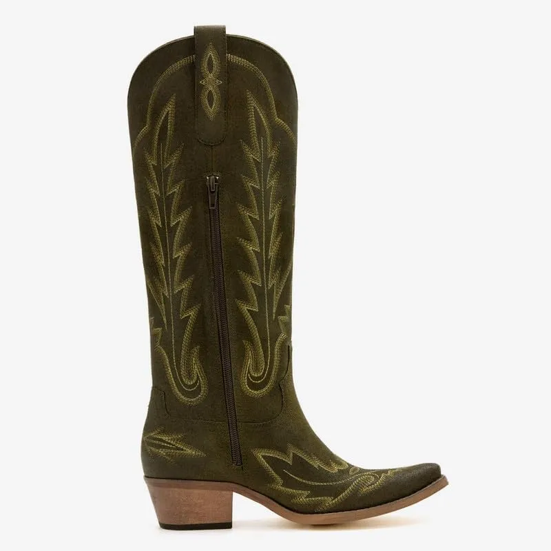 sexytag Cowboy Boots for Women Knee High Cowgirl Boots Wide Calf Embroidered Western Boots