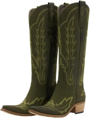 sexytag Cowboy Boots for Women Knee High Cowgirl Boots Wide Calf Embroidered Western Boots