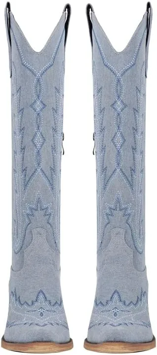 sexytag Cowboy Boots for Women Knee High Cowgirl Boots Wide Calf Embroidered Western Boots