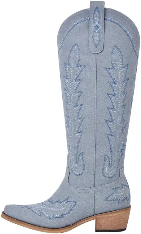 sexytag Cowboy Boots for Women Knee High Cowgirl Boots Wide Calf Embroidered Western Boots