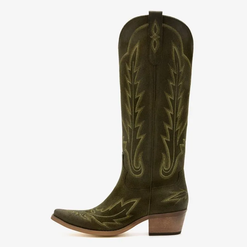 sexytag Cowboy Boots for Women Knee High Cowgirl Boots Wide Calf Embroidered Western Boots