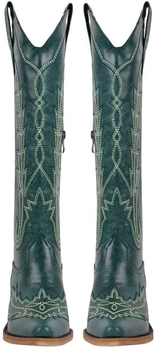 sexytag Cowboy Boots for Women Knee High Cowgirl Boots Wide Calf Embroidered Western Boots