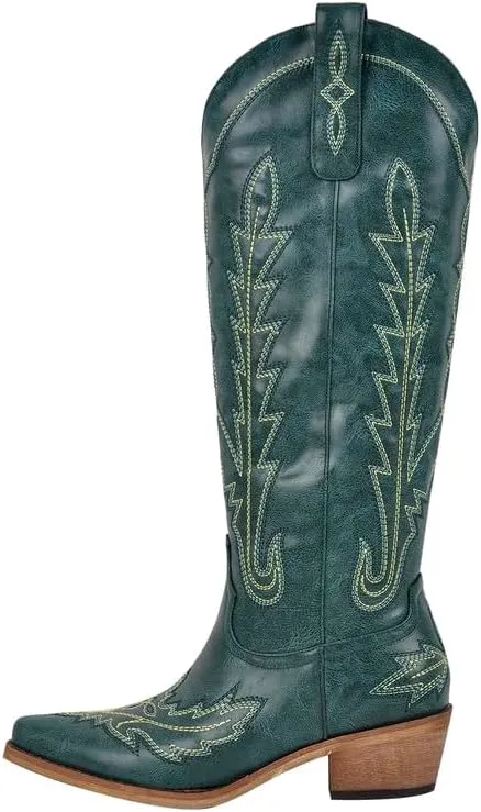 sexytag Cowboy Boots for Women Knee High Cowgirl Boots Wide Calf Embroidered Western Boots