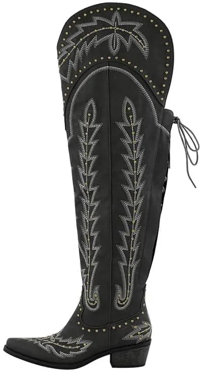 sexytag Cowgirl Boots Thigh High Wide Calf Embroidered Western Cowboy Boots