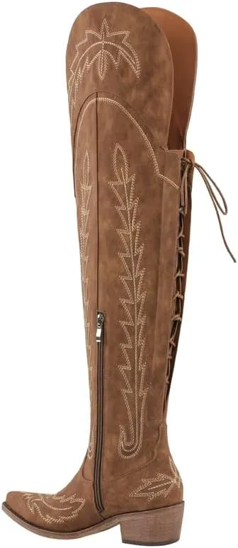 sexytag Cowgirl Boots Thigh High Wide Calf Embroidered Western Cowboy Boots
