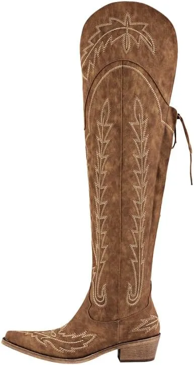 sexytag Cowgirl Boots Thigh High Wide Calf Embroidered Western Cowboy Boots