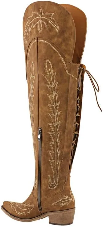 sexytag Cowgirl Boots Thigh High Wide Calf Embroidered Western Cowboy Boots