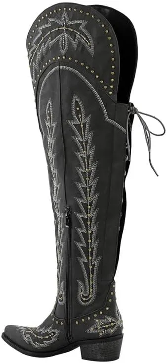 sexytag Cowgirl Boots Thigh High Wide Calf Embroidered Western Cowboy Boots