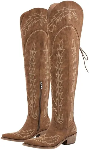 sexytag Cowgirl Boots Thigh High Wide Calf Embroidered Western Cowboy Boots