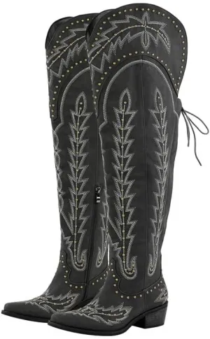 sexytag Cowgirl Boots Thigh High Wide Calf Embroidered Western Cowboy Boots