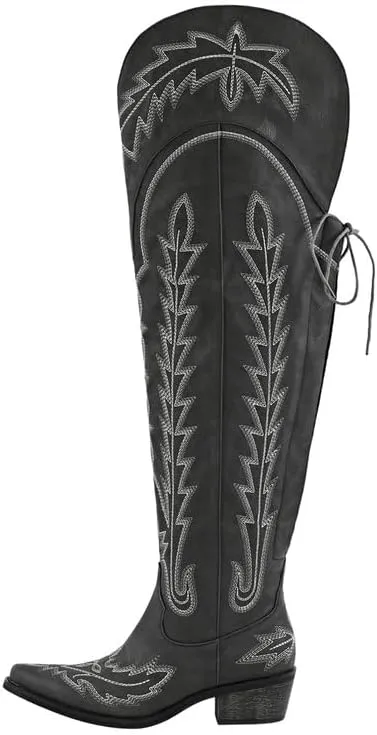 sexytag Cowgirl Boots Thigh High Wide Calf Embroidered Western Cowboy Boots