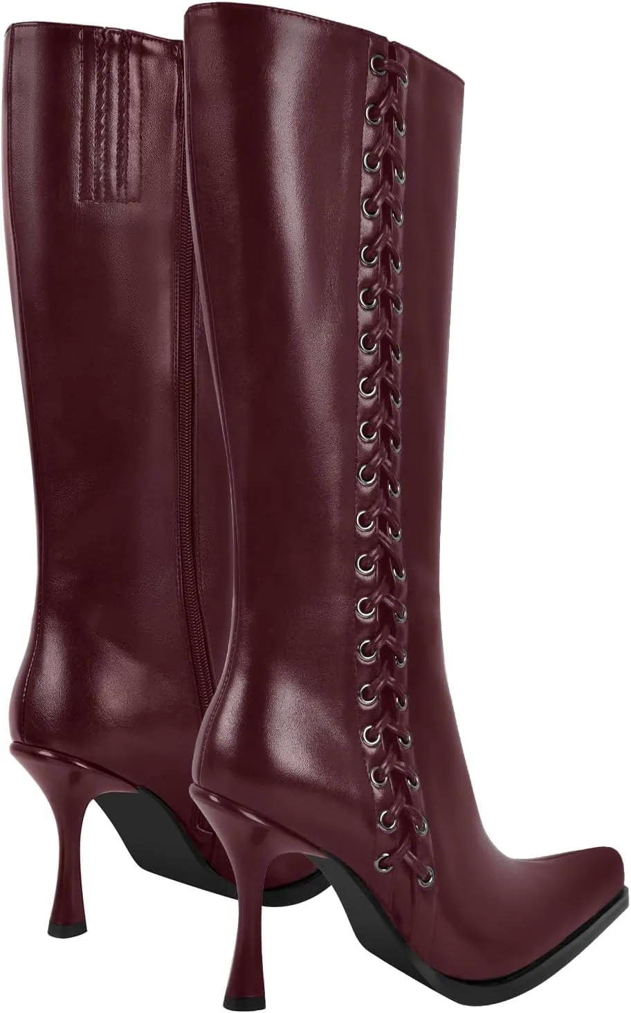 sexytag Knee High Boots for Women Pointy Toe Stiletto Heel Boots Lace up Side Zipper Fashion Boot