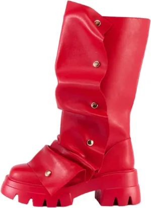 sexytag Women's Platform Slouchy Fold Over Boots Mid Calf Block Heel Round Toe Western Pull on Fashion Boot