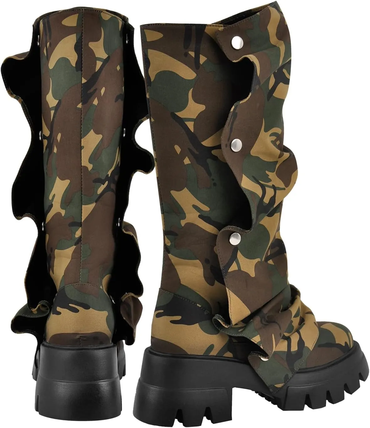 sexytag Women's Platform Slouchy Fold Over Boots Mid Calf Block Heel Round Toe Western Pull on Fashion Boot