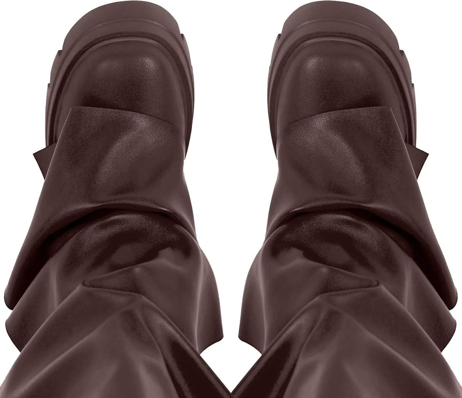 sexytag Women's Platform Slouchy Fold Over Boots Mid Calf Block Heel Round Toe Western Pull on Fashion Boot