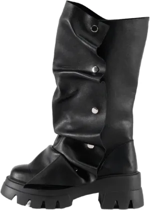 sexytag Women's Platform Slouchy Fold Over Boots Mid Calf Block Heel Round Toe Western Pull on Fashion Boot