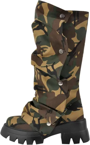 sexytag Women's Platform Slouchy Fold Over Boots Mid Calf Block Heel Round Toe Western Pull on Fashion Boot