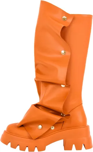 sexytag Women's Platform Slouchy Fold Over Boots Mid Calf Block Heel Round Toe Western Pull on Fashion Boot