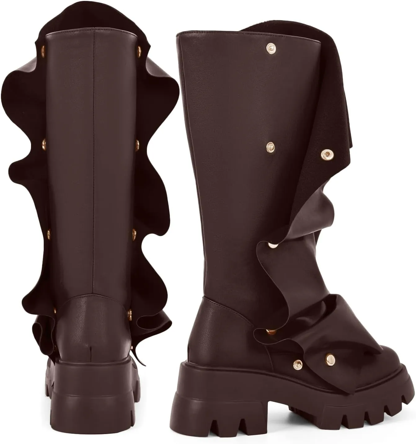 sexytag Women's Platform Slouchy Fold Over Boots Mid Calf Block Heel Round Toe Western Pull on Fashion Boot