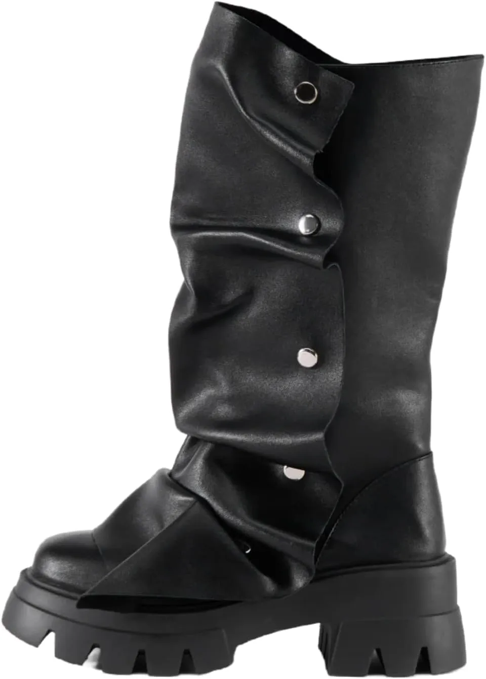 sexytag Women's Platform Slouchy Fold Over Boots Mid Calf Block Heel Round Toe Western Pull on Fashion Boot
