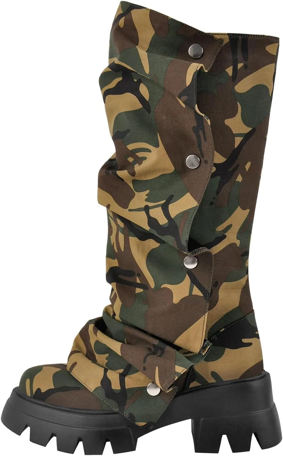 sexytag Women's Platform Slouchy Fold Over Boots Mid Calf Block Heel Round Toe Western Pull on Fashion Boot